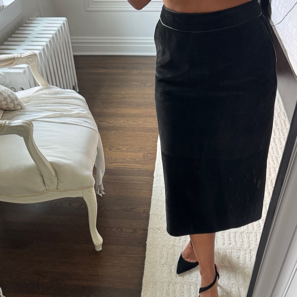 Vintage Ann Taylor LOFT Black Leather Midi Pencil Skirt